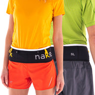 SL Running Band by Naked in black with white trim, lightweight running belt for short distances like 5Ks and half marathons