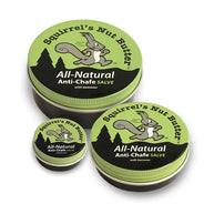 All Natural Anti-Chafe Salve (Metal Tin) by Squirrel's Nut Butter in green and black, natural anti-chafe salve with beeswax for skin protection against blisters and chafing