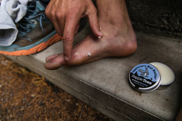 Happie Toes Blend (Metal Tin) by Squirrel's Nut Butter, recyclable tin with foot salve to restore damaged skin for runners and outdoor use