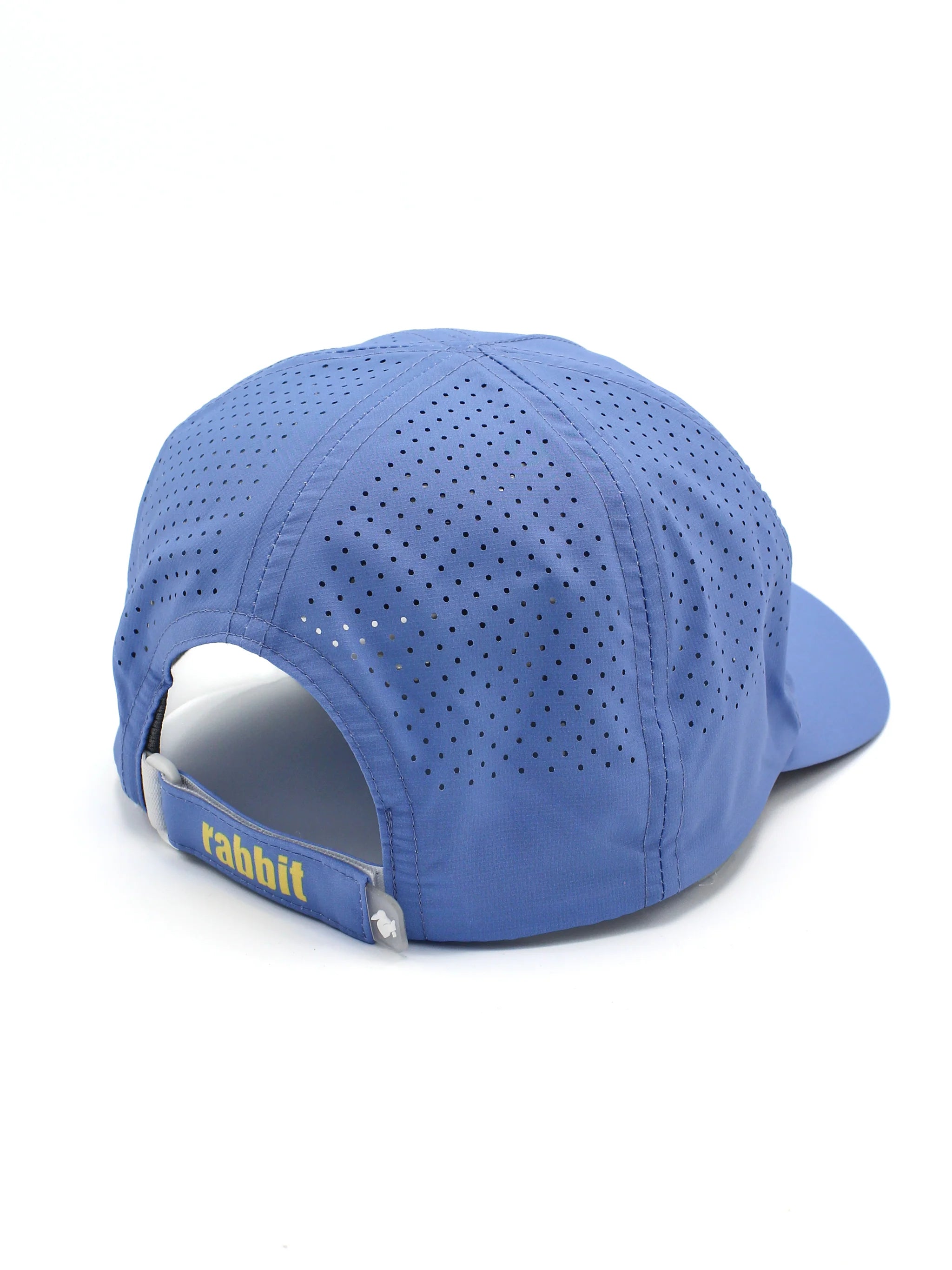 Elite Hat in blue by Rabbit with laser-cut vents, lightweight wicking fabric, baseball cap style for sun and gear protection