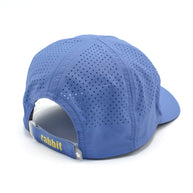 Elite Hat in blue by Rabbit with laser-cut vents, lightweight wicking fabric, baseball cap style for sun and gear protection