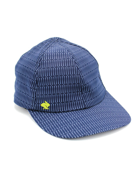 Low Light Tech Cap by Rabbit in navy blue with reflective pattern, designed for visibility in the dark, unisex running cap