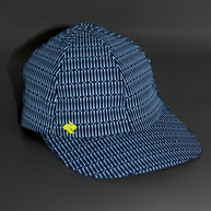 Low Light Tech Cap by Rabbit in blue with reflective pattern and yellow logo, designed for visibility in low light conditions