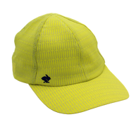 Low Light Tech Cap by Rabbit in bright yellow with reflective pattern, designed for visibility and safety during night running and outdoor use