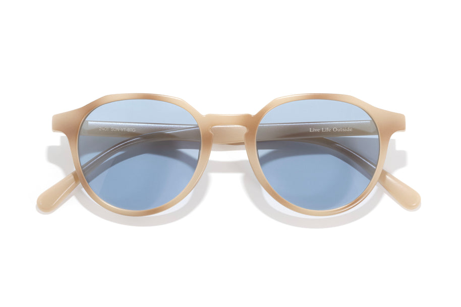 Vallarta by Sunski in beige frame with blue lenses, lightweight sculpted glasses for men and women, ideal for all-day wear