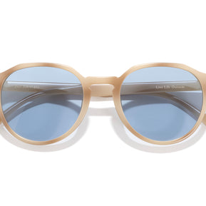 Vallarta by Sunski in beige frame with blue lenses, lightweight sculpted glasses for men and women, ideal for all-day wear