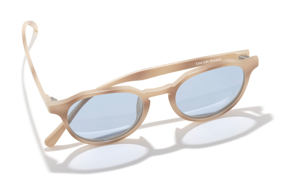 Vallarta by Sunski in beige with light blue lenses, ultra-lightweight sculpted sunglasses for men and women, ideal for stylish outdoor wear