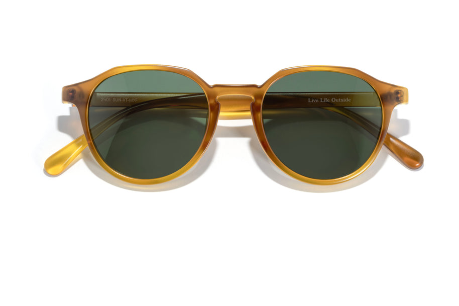 Vallarta by Sunski in amber with green lenses, lightweight sculpted sunglasses for men and women perfect for all-day outdoor wear