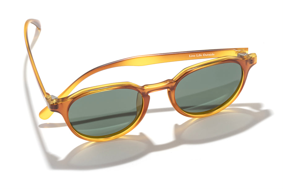 Vallarta by Sunski in amber with green lenses, lightweight sculpted sunglasses for men and women perfect for stylish outdoor wear