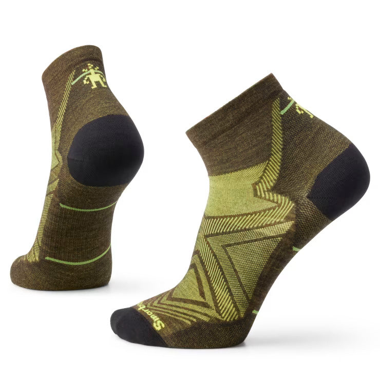 Run Zero Cushion Ankle Socks by SmartWool in olive green with black cushioning, breathable merino wool for running and outdoor use