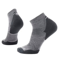 Run Targeted Cushion Ankle Socks by SmartWool in grey and black with targeted cushioning for impact zones, ideal for running comfort