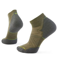 Run Targeted Cushion Ankle Socks by SmartWool in olive and grey with targeted cushioning for impact areas, ideal for running and outdoor use