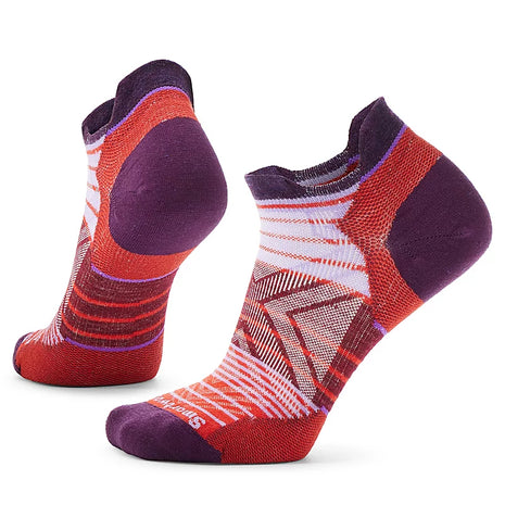 Run Zero Cushion Stripe Low Ankle Socks - Women by SmartWool in purple and orange with cushioning, seamless toe, and breathable mesh for running comfort