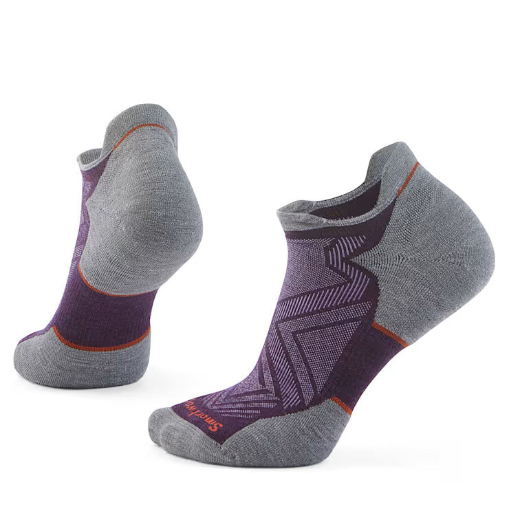 Run Targeted Cushion Low Ankle Socks - Women by SmartWool in purple and grey, cushioned low ankle socks for running comfort and support