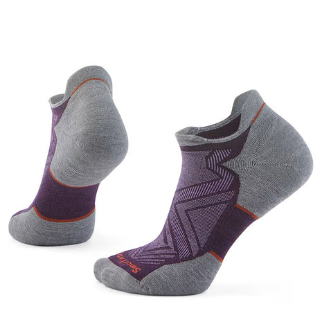 Run Targeted Cushion Low Ankle Socks - Women by SmartWool in purple and grey, cushioned low ankle socks for running comfort and support