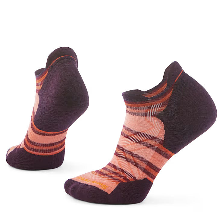 Run Targeted Cushion Stripe Low Ankle Socks - Women by SmartWool in purple and peach, cushioned, breathable running socks for training runs