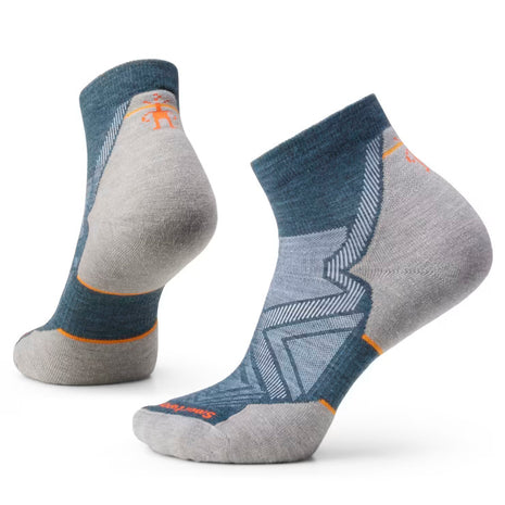Run Targeted Cushion Ankle Socks - Women by SmartWool in grey and teal with targeted cushioning for comfort on long training runs