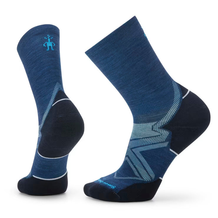 Run Cold Weather Targeted Cushion Crew Socks by SmartWool in blue and black with advanced durability, breathability, and comfort for cold weather running.