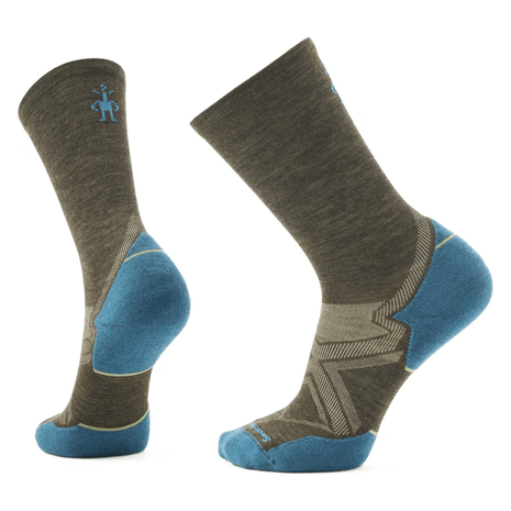 Run Cold Weather Targeted Cushion Crew Socks by SmartWool in olive and blue, durable breathable crew socks ideal for cold weather running