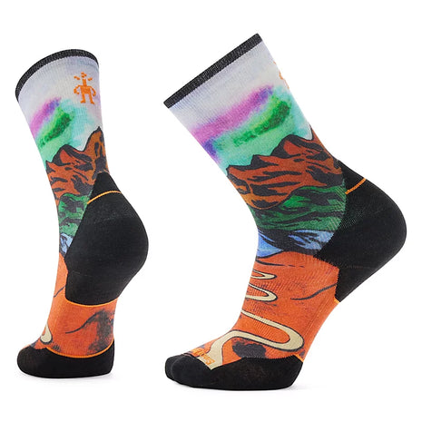 Trail Run Targeted Cushion Singletrack Print Crew Socks by SmartWool in multicolor with durable, extra comfortable cushioning for longer runs