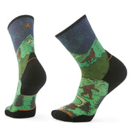 Trail Run Targeted Cushion Nature Print Crew Socks by SmartWool in green and black, durable cushioned socks for outdoor running and trail use