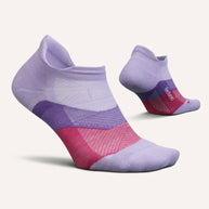 Elite Ultra Light Cushion No Show Tab - 2023 by Feetures in lavender and pink, lightweight anatomical running socks for enhanced comfort and performance