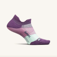 Elite Ultra Light Cushion No Show Tab - 2023 by Feetures in purple and white, lightweight anatomical running sock with targeted compression for comfort and performance