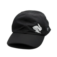 Elite Hat by Rabbit in black with baseball cap bill, laser-cut vents, lightweight wicking fabric for sun protection and ventilation