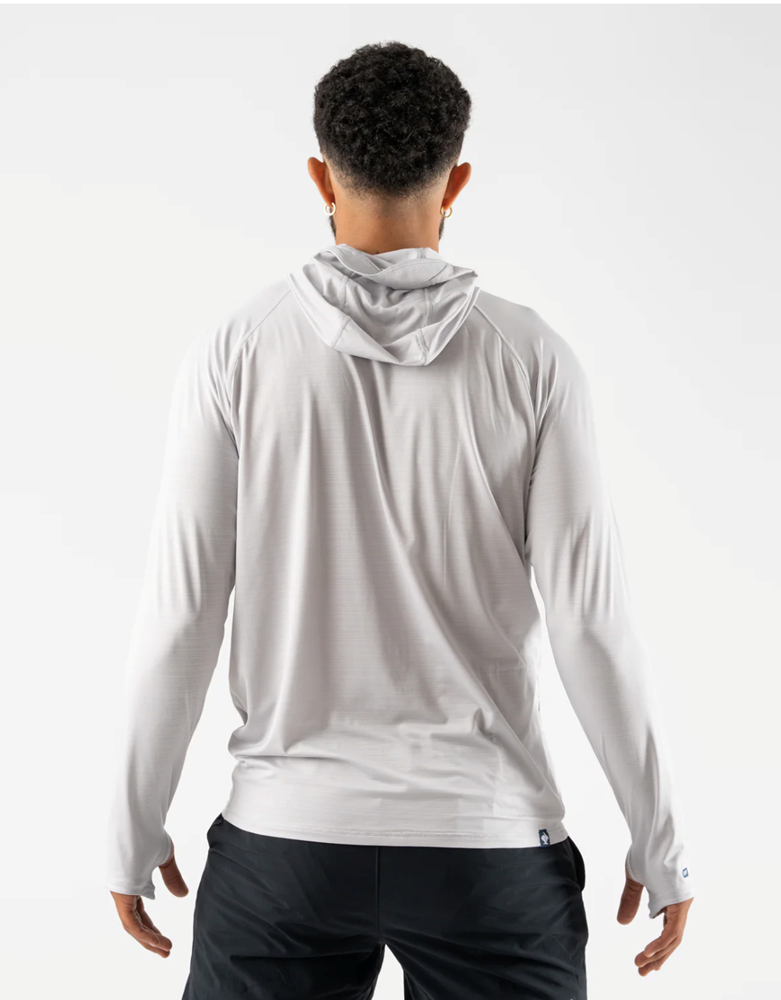 UPF Deflector 2.0 - Men by Rabbit in light grey with UPF 50, lightweight jersey, laser-cut ventilation, sun protection hood for running