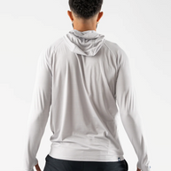UPF Deflector 2.0 - Men by Rabbit in light grey with UPF 50, lightweight jersey, laser-cut ventilation, sun protection hood for running
