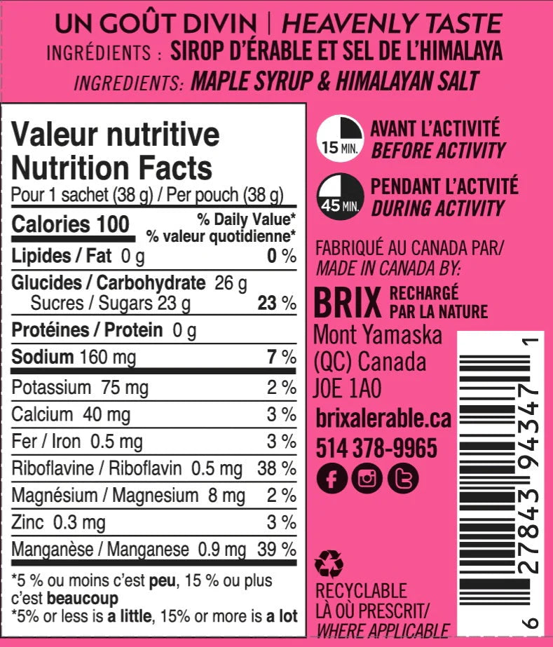 Energy Gel - Himalayan Salt by Brix in pink packaging, natural endurance nutrition with maple syrup and Himalayan salt for running and outdoor use