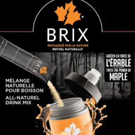 Drink Mix Maple 15g by Brix in orange and black packaging, natural maple flavor drink mix for hydration and electrolytes in Canada