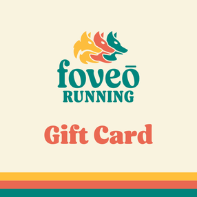 Foveō Running Gift Card in cream with teal and orange logo, redeemable online or instore, ideal for Canada-based running store gifts
