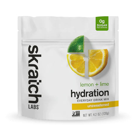 Everyday Drink Mix lemon lime by Skratch Labs, unsweetened hydration with real fruit and electrolytes, zero sugar per serving