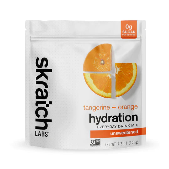 Everyday Drink Mix by Skratch Labs in tangerine orange, unsweetened hydration mix with real fruit electrolytes for daily hydration