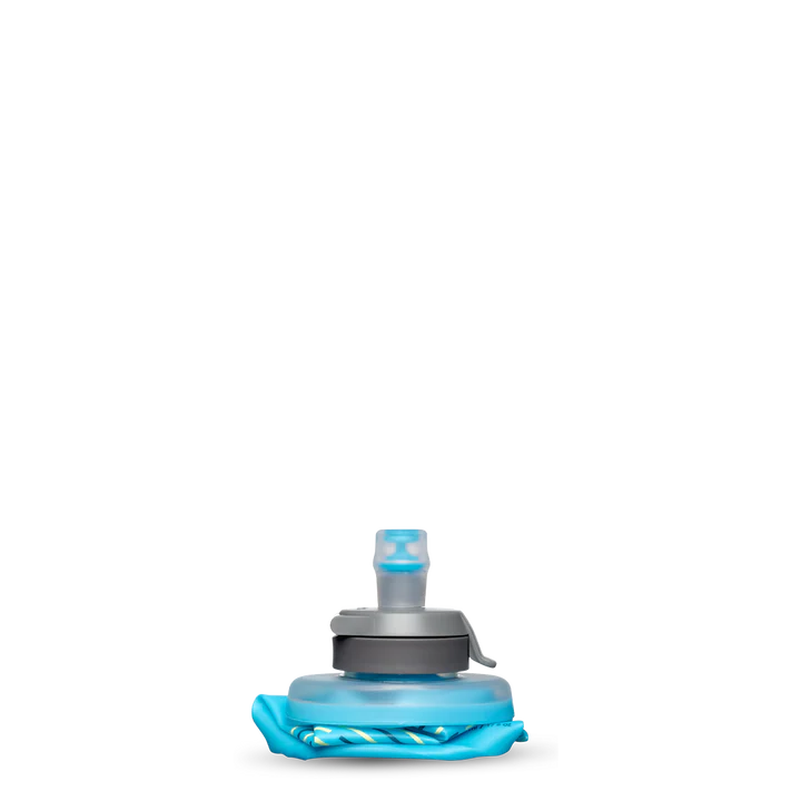 SkyFlask Speed by Hydrapak in blue and grey with thumb loop handheld hydration flask for runners and outdoor use