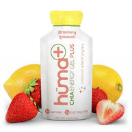 Chia Plus Energy Gel - Strawberry Lemonade by Huma in white and yellow, energy gel with double electrolytes and caffeine for endurance running and sports nutrition