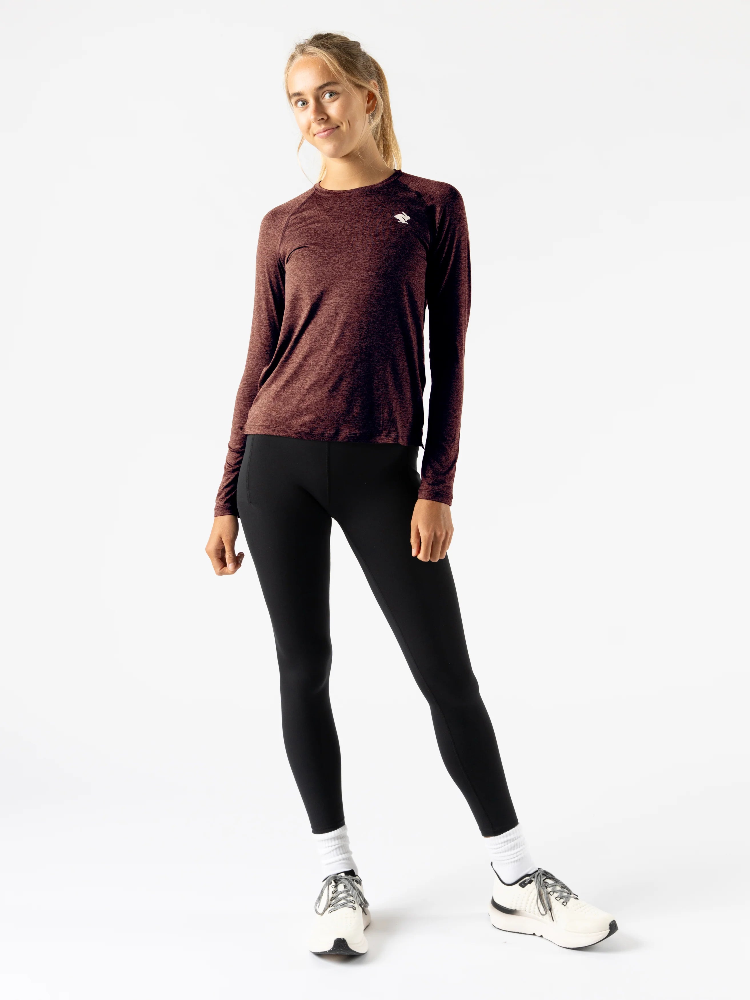 EZ Tee LS - Women by Rabbit in maroon, soft lightweight long sleeve shirt ideal for training runs and active days on the go