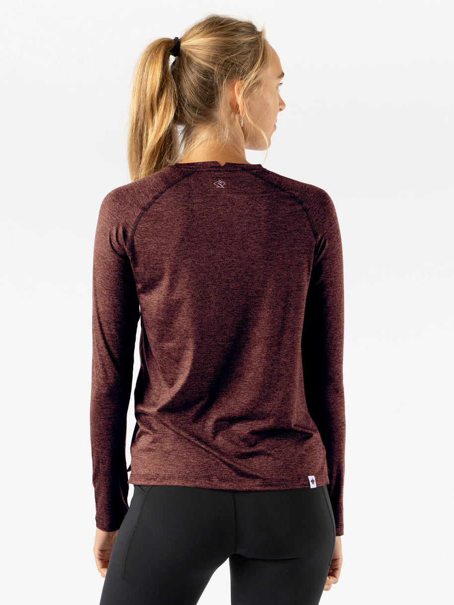 EZ Tee LS - Women by Rabbit in maroon, soft lightweight long sleeve shirt ideal for training runs and casual outdoor wear