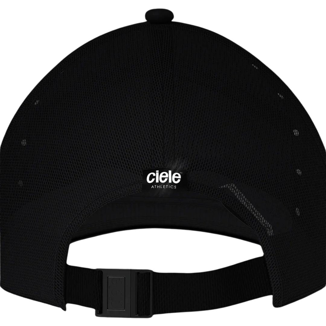 TRKCap SC - Box in black by Ciele, technical trucker cap with curved brim, pinched crown, COOLmatic 3D air mesh for breathability