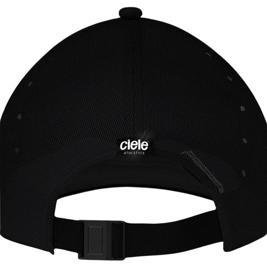 TRKCap SC - Box in black by Ciele, technical trucker cap with curved brim, pinched crown, COOLmatic 3D air mesh for breathability