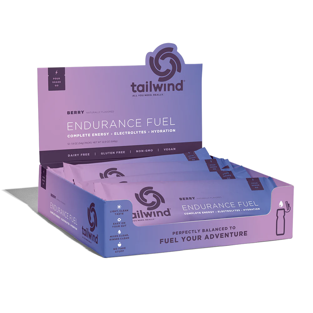 Endurance Fuel Non-Caffeinated Singles by Tailwind in purple berry flavor, hydration and electrolyte nutrition for running and outdoor endurance