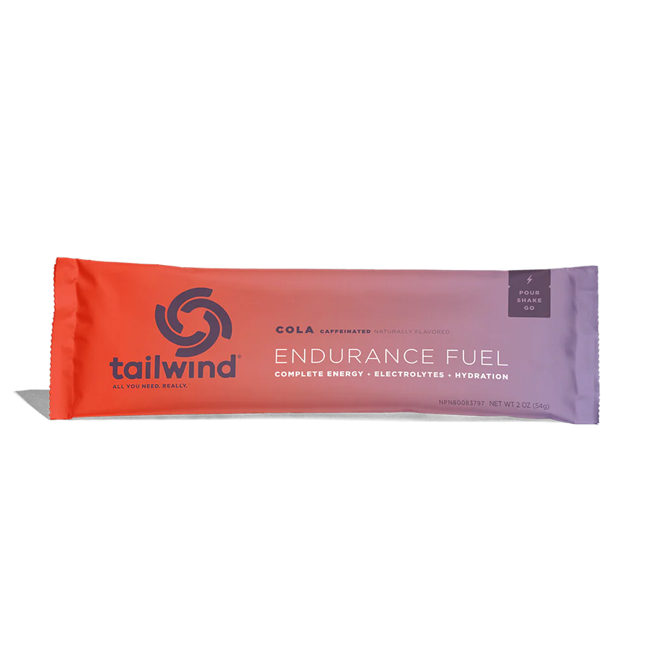 Endurance Fuel Caffeinated Singles in cola by Tailwind, caffeinated nutrition providing energy, electrolytes, and hydration for running and endurance use