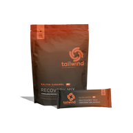 Recovery Mix 20-Serving Bag by Tailwind in brown and orange, salted caramel flavor with carbs, protein, and electrolytes for recovery