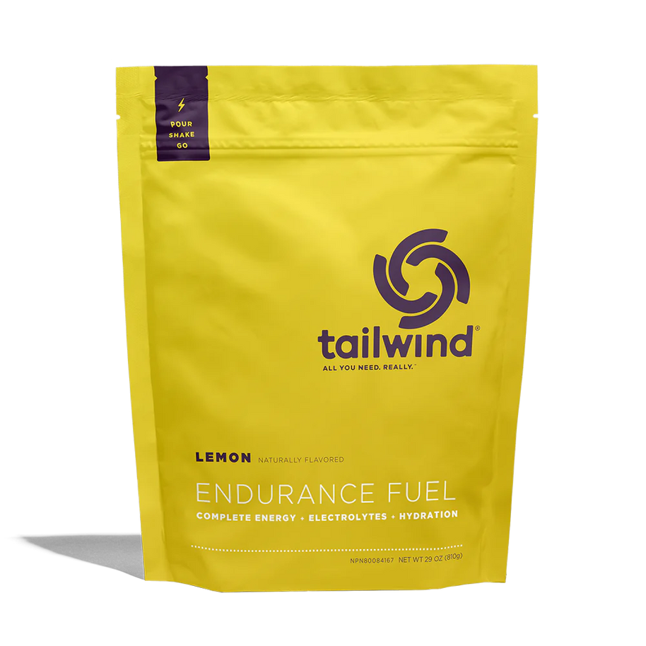 Endurance Fuel Non-Caffeinated 30-Serving Bag by Tailwind in yellow lemon flavor, hydration and electrolyte nutrition for endurance running