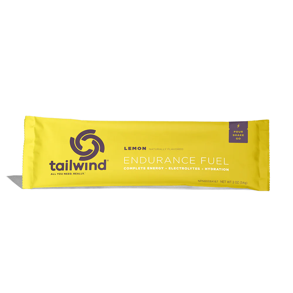 Endurance Fuel Non-Caffeinated Singles by Tailwind in yellow lemon flavor, hydration and electrolyte nutrition for running and outdoor use