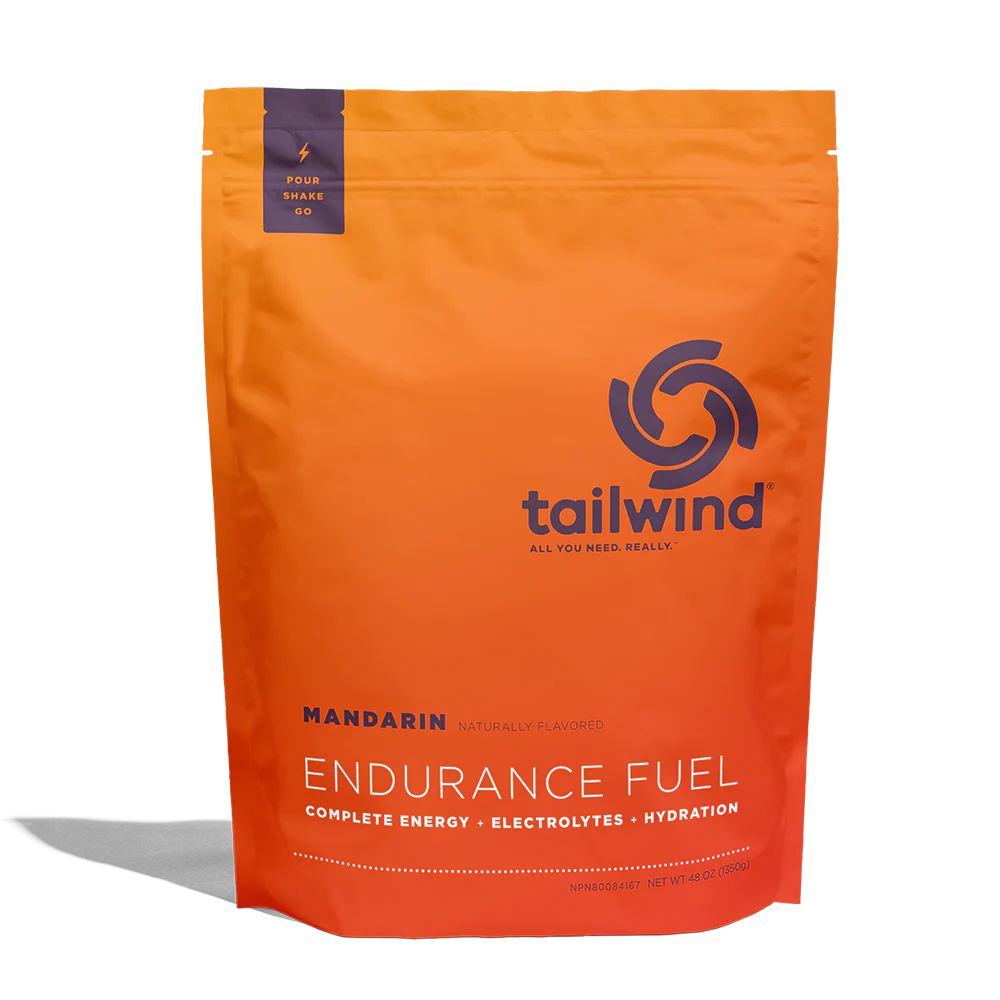 Endurance Fuel Non-Caffeinated 50-Serving Bag by Tailwind in orange, mandarin flavor, for hydration, electrolytes, and energy during running