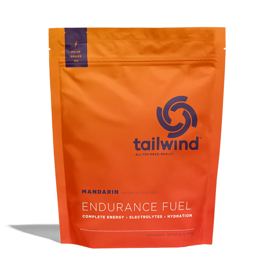 Endurance Fuel Non-Caffeinated 30-Serving Bag by Tailwind in orange, mandarin flavor with hydration, electrolytes, and energy for running and outdoor use