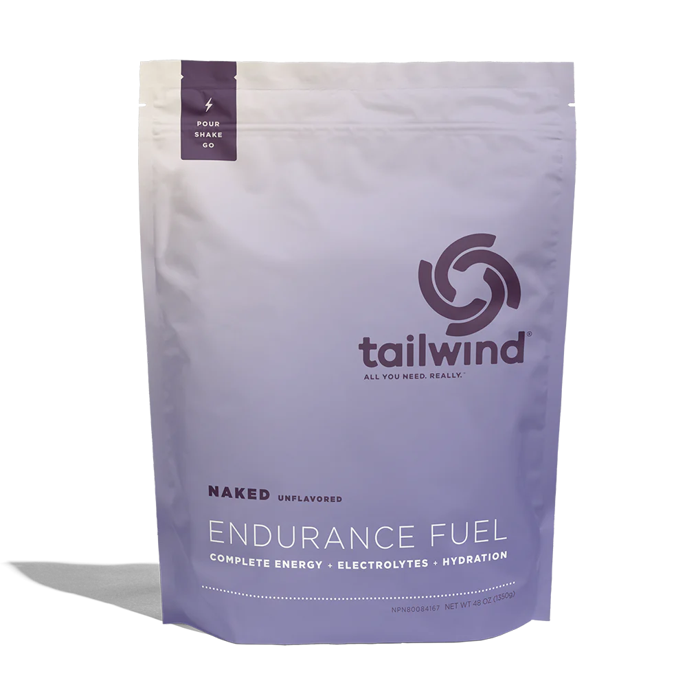 Endurance Fuel Non-Caffeinated 50-Serving Bag by Tailwind in white and purple, hydration and electrolyte nutrition for running and endurance