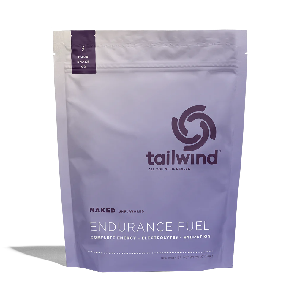 Endurance Fuel Non-Caffeinated 30-Serving Bag by Tailwind in white and purple, unflavored hydration and electrolyte nutrition for endurance athletes